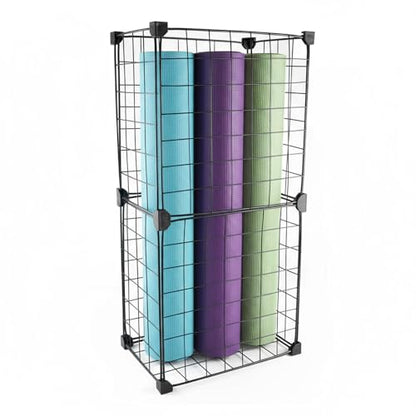 Yoga Mat Holder,Home Gym Storage Rack,Workout Equipment Storage,Metal Mesh Yoga Mat Basket for Foam Roller,Tennis Racket and Resistance Bands,Black,12.6"L X 8.7"W X 24.4"H