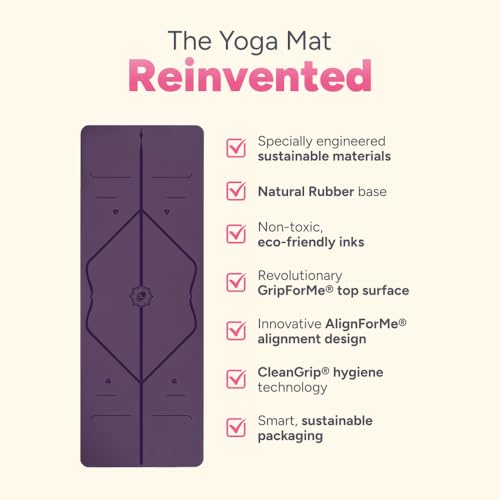 Liforme Travel Yoga mat – Patented Alignment System, Warrior-Like Grip, Non-Slip, Eco-Friendly, Ultra-Lightweight and Sweat Resistant, Made with Natural Rubber - color: Purple