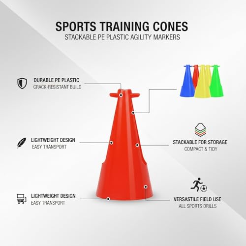 Sports Training Cones, Stackable PE Plastic Agility Markers for Field and Court Drills, Red (1 PC)