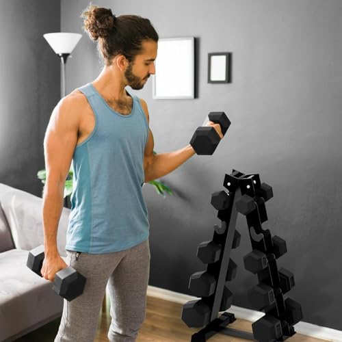 RitFit Rubber Hex Dumbbell Set with Storage Weight Rack - style: 260 LBS (10-45LB)