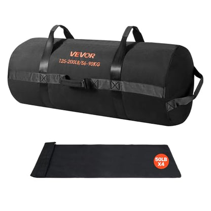 VEVOR Workout Sandbag, Heavy Duty Workout Power Bags with Handles, 125-200 lbs Adjustable Slam Bag for Fitness Strength Weight Training Cross-Training, Home Gym Exercise, Black (Unfilled)