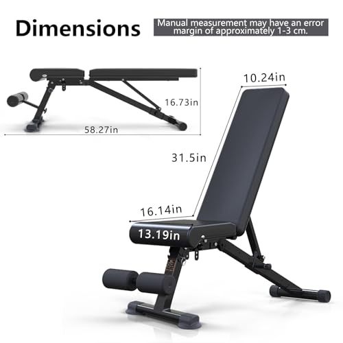 Adjustable Weight Bench, Foldable Workout Exercise Bench with Automatic Lock for Upright Incline Decline and Flat Full Body Exercise, Black