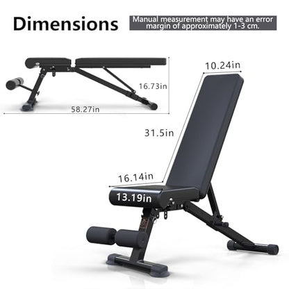 Adjustable Weight Bench, Foldable Workout Exercise Bench with Automatic Lock for Upright Incline Decline and Flat Full Body Exercise, Black