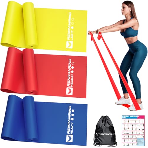 Resistance Bands for Working Out, Exercise Bands for Physical Therapy, Stretch, Recovery, Pilates, Rehab, Strength Training and Yoga Starter Set - color: 1-Yellow,Red,Blue, size: 19.7FT