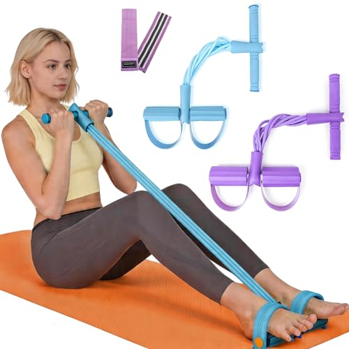 2 PCS Multi Functional Pedal Resistance Band, 8 Tube Resistance Band with Handles for Full Body Workout, Portable Pedal Resistance Band with Handles for Home Gym Equipment (Blue+Purple)