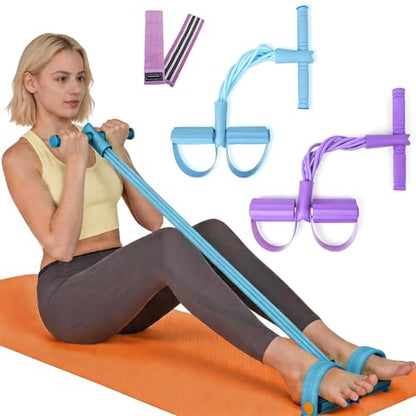2 PCS Multi Functional Pedal Resistance Band, 8 Tube Resistance Band with Handles for Full Body Workout, Portable Pedal Resistance Band with Handles for Home Gym Equipment (Blue+Purple)