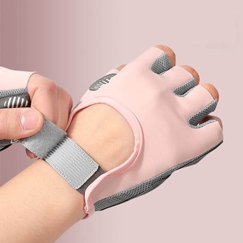 Fingerless Cycling Gloves Women Men Anti-Slip Shockproof Mesh Lightweight Workout Gloves Gym Exercise Fitness Rowing - color: Pink, size: Small