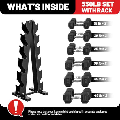 Hex Dumbbell Sets with Rack, 85-560lb Dumbbell Weight Set & Storage Rack - size: 330lb (15, 20, 25, 30, 35, 40lb)x2& Rack