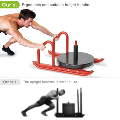 Kipika Weight Sled, Workout Sled, Fitness Strength Training Sled, Speed Training Sled for Athletic Exercise, Speed Improvement, Easily Through Obstacles, Suitable for 1" & 2" Weight Plate - color: C- Red