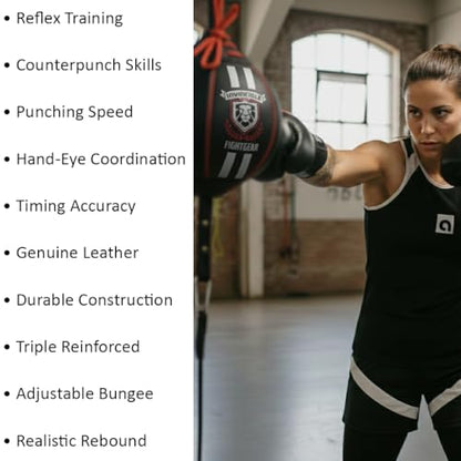 Professional Leather Double End Boxing Bag with Bungee Cords for Boxing, MMA, Muay Thai, Fitness Speed Dodge Reflex Ball, Floor to Ceiling Training, 5 Inch - size: 5 Inch