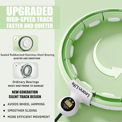 U5 Smart Weighted Hula Hoop with Counter & Waist Trimmer – 16 Knots, 28"–46" Adjustable Infinity Hoop Plus Size, Quiet Rubberized Wheels, Ab Workout Fitness, Weight Loss, Abdominal Toner