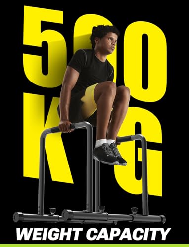YOLEO Adjustable Dip Bar- 1100lbs Dip Station Portable Functional Fitness Bar with Safety Connector, Heavy Duty Dip Stand Body Press Bar Parallette Exercise Bar Workout Equalizer for Calisthenics
