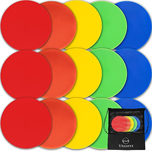 4 inch/9 Inch Colored Poly Spot Marker 12 Pcs, Non-Slip Rubber Agility Markers Flat Field Cones Floor Dots for Football, Basketball Training Markers, Dance Practice and Drills with Flat Cones Points - style: PVC 9 inch 15 Pcs