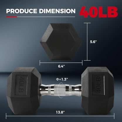 RitFit Rubber Coated Hex Dumbbell Set with Rack, 5-780LB for Home Gym Strength Training, Anti-Slip Knurled Handle, Hexagon Anti-Roll, Heavy-Duty Storage Rack - style: 2 X 40 LBS