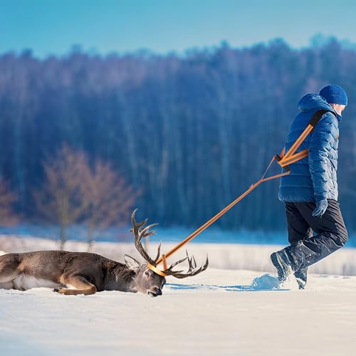Deer Drag Harness & Rope – Heavy Duty 480lbs Capacity, Reflective Orange Hunting Gear with Comfortable Shoulder Strap, Soft Handle – Essential for Dragging Deer, Elk, Boar – Gift for Hunters