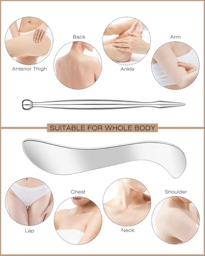 2 in 1 Acupressure Pen and Scraper Set, Stainless Steel Muscle Scraper Tool, Body Gua sha Tool for Physical Therapy, Deep Tissue Massage, Myofascial Release Tool