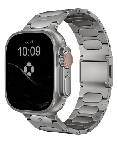 Grade 5 Titanium Watch Band for Apple Watch Ultra 3/2/1 49mm & Series 11/10 46mm - 22mm Wide-Body Apple Watch Ultra Band with Scratch Resistant DLC Coating for men - QT-X009 Luxury Series - color: Titanium