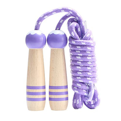 Jump Rope Kids, 7ft Adjustable Cotton Skipping Rope with Wooden Handle for Boys and Girls Fitness Outdoor Exercise - style: Purple
