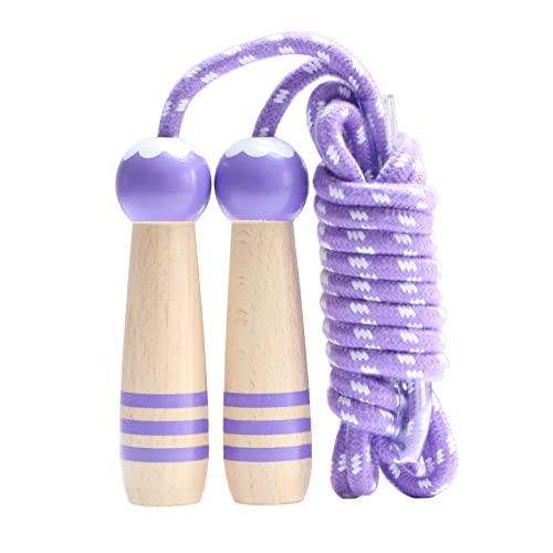 Jump Rope Kids, 7ft Adjustable Cotton Skipping Rope with Wooden Handle for Boys and Girls Fitness Outdoor Exercise - style: Purple