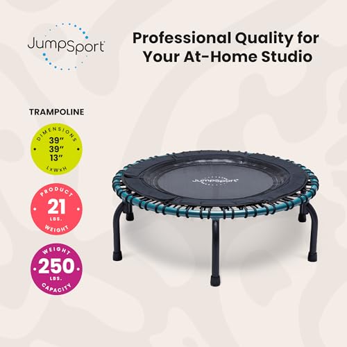 JumpSport 39" Essential Fitness Trampoline | Model 220, 230, 250 | Exercise Trampoline | 30 Low-Impact Bungees Rebounder for Adults - color: Teal