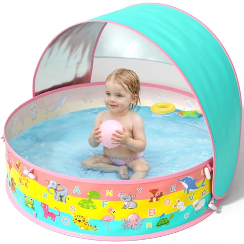 Baby Pool with Canopy, Foldable Kiddie Pool, Pop Up Toddler Pool with Shade-Collapsible Beach Pool for Baby, Portable Summer Water Play for Indoor Outdoor Backyard Beach - color: Orange-2