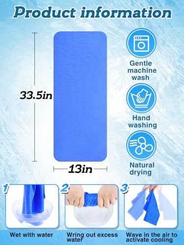 PVA Cooling Towels - Quick Chilly Gym Towel Lasts 5 Hours for Neck and Face Hot Weather, Highly Absorbent, UPF 50+ for Outdoor Workout Sports Golf (2Pcs 33.5" x 13", Blue)