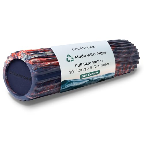 Soft Tidal Roller (Dark Navy, Red and Natural Marbled) - Low Density Foam Roller for Physical Therapy, Back Pain, Exercise & Stretching - Wave Textured - Yoga, Wellness - Full Size, 20" x 5" - color: Dark Navy, Red & Natural Marbled