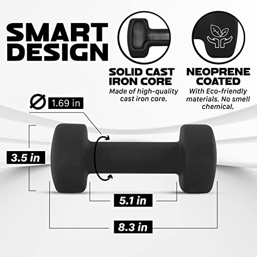 Yes4All Neoprene Coated Dumbbell Hand Weight Sets of 2 - Multiple Weight Options with 15 Colors, Anti-roll, Anti-Slip, Hexagon Shape