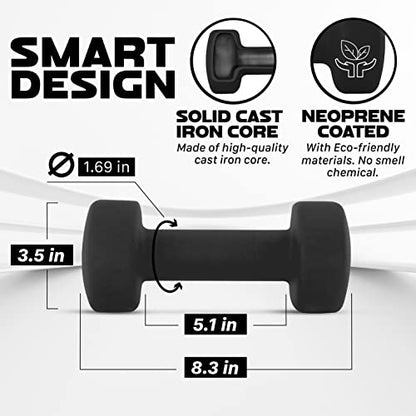Yes4All Neoprene Coated Dumbbell Hand Weight Sets of 2 - Multiple Weight Options with 15 Colors, Anti-roll, Anti-Slip, Hexagon Shape