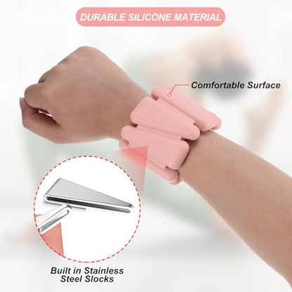 PATIKIL Adjustable Wrist Weights Set of 2, 2Lbs Total (1lb Each) Silicone Ankle Walking Weights for Women Men Bracelets for Training Yoga Jogging Aerobics - color: Light Pink