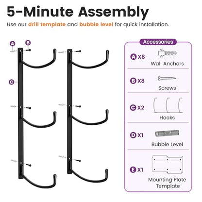 Yoga Mat Holder Wall Mount, 3-Tier Storage Rack for Yoga Mat, Foam Roller, Block, Yoga Accessories, Wall Organizer for Home Gym, Gym, Workout Room, Metal, Black