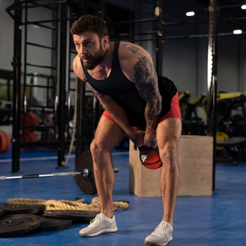 RDX Kettlebell Weights Sandbag with Handle, Fitness Strength Training Weight Lifting Bodybuilding Workout, Swings Squats Snatch Deadlift Thruster, Available In 4 6 8 10 12KG - color: FILLED RED, size: 4KG