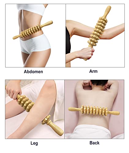2 in 1 Wooden Back Massager Roller Rope & Handheld Roller Massager Stick, Relax Fascia, Cellulite, Muscle, Back & Abdomen, Therapy Lymphatic Anti Cellulite Muscle Recovery Massage Tool