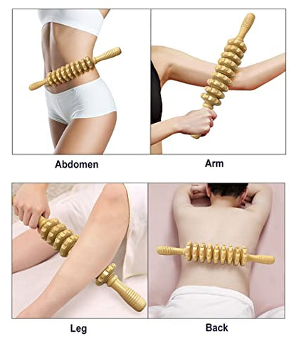 2 in 1 Wooden Back Massager Roller Rope & Handheld Roller Massager Stick, Relax Fascia, Cellulite, Muscle, Back & Abdomen, Therapy Lymphatic Anti Cellulite Muscle Recovery Massage Tool