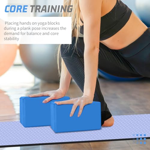 Yoga Blocks 2 Pack 3x6x9IN Foam Block Supportive Latex-Free with Beveled Edges, Non-Slip Exercise Blocks for Pilates, Meditation, Balance, Stretching and Deep Poses - color: 2PACK-369-Blue