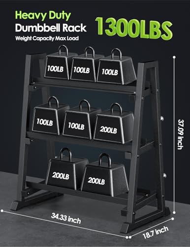 Leteuke Dumbbell Rack, 3 Tiers Heavy Duty Weight Rack for Home Gym, Trapezoidal Frame Space Saving Weight Storage Racks for Dumbells, Kettlebells, Barbells, Dumbbell Rack Stand Only (1300LBS Capacity)