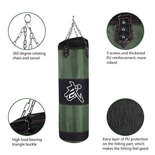 Empty Training Boxing Sandbag Hook Kick Punching Bag for Karate Fight Practice with Chain and Zipper Seal - color: Green, size: 1.2m / 3.9ft