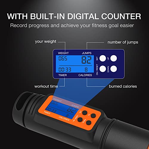 Jump Rope, H Handio Jump Rope with Counter, Workout Jumping Rope with Steel Ball Bearings, Adjustable Length Speed Skipping Rope for Men Women Kids Home Gym, Crossfit, Fitness Exercise - color: Orange