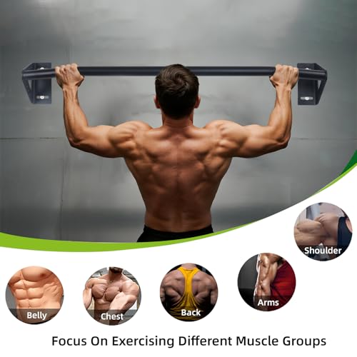 Wall Mounted Pull Up Bar Doorway, Heavy Duty Strength Training Pull-Up & Chin Up Bars for Doorframe, Support Beam or Joist Mount Thick Metal Sturdy Construction Support 500 lbs