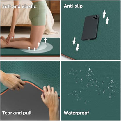 Extra Wide Yoga Mat 76"x40"x10mm TPE Double-Width Exercise Mat for Couples, Tall Yogis & Home Workouts, Non-Slip, Free of PVC & Latex - color: Green + Orange