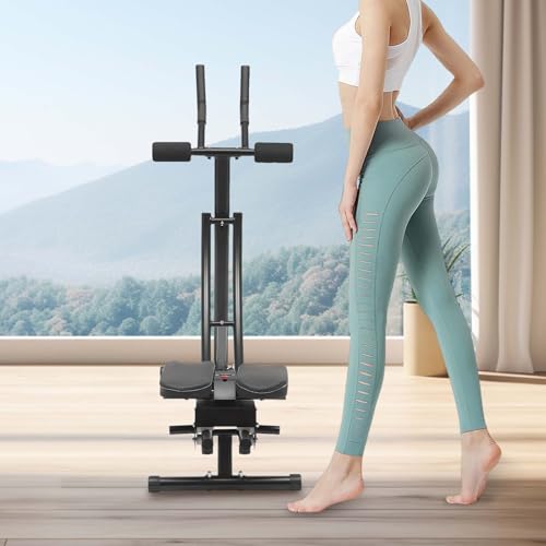 Dual Track Ab Machine Black, Foldable Core Trainer with Rotating Knee Pad, 4-Level Adjustable Resistance, 330 lbs Weight Capacity, Home Gym Cruncher for Abs Workout, LCD Monitor, Space-Saving Design