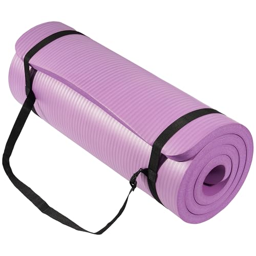 Signature Fitness Extra Thick High-Density Foam Yoga Mat – Multiple Thicknesses (1/2" & 1") / Multiple Colors – Double-Sided Non-Slip Surface – with Carrying Strap for Pilates, Yoga & Home Workouts - color: Taro Purple