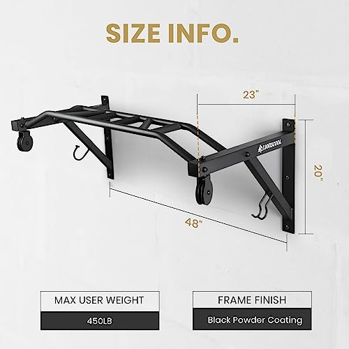 Multifunctional Wall Mounted Pull Up Bar with Pulley System, 48" and 16"/24" Multi-Grip Chin Up Bar, Cable Pulley Attachments Included, Perfect for Upper Body Workouts