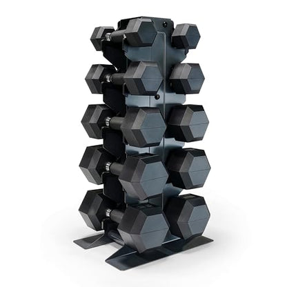 CAP Dumbbell Set with Rack, Rubber Coated Hex Free Weight Set | 100–300 lb Options, Vertical Space-Saving Storage for Home Gym Strength Training - size: 150 lb Set - Black Rack, style: Comfort Handle