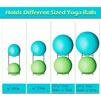 Exercise Ball Holder - Medicine Ball Rack for 85cm Yoga Ball Yoga Mat Storage, Garage Stability Ball Organizer Stand for Home Gym