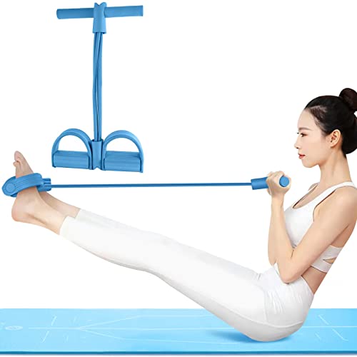 Multi-Function Tension Rope – 4 Tube Resistance Bands with Handles – Sit Up Exercise Equipment Home Gym Tummy Trainer for Men Women - color: blue
