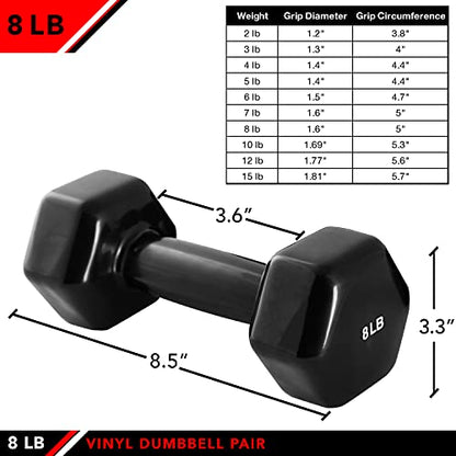 JFIT Dumbbell Pairs or Sets – Neoprene & Vinyl Coated Hand Weights for Home Gym, Strength Training, Aerobics, Cardio Exercise and Fitness - size: 8 lbs (Pair)