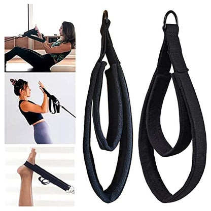 2Pcs Pilates Double Loop Straps Feet Fitness Equipment Straps Double Padded Pilates D-Ring Loops Yoga Double Loop Straps Handle Straps Pilates Reformer Accessories for Home Gym Workout