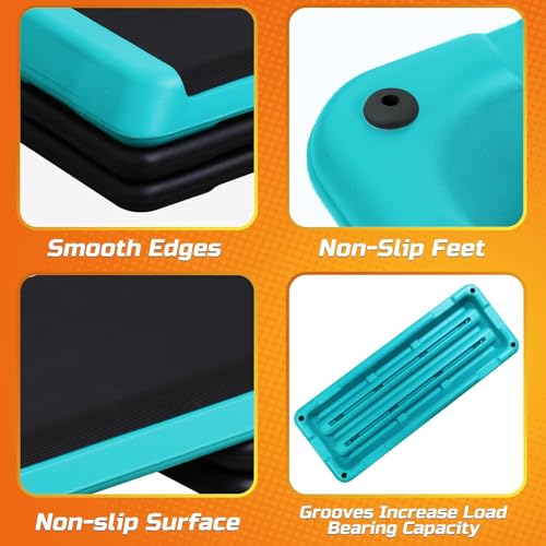 ZENY 43'' Exercise Aerobic Step Platform, Adjustable Fitness Stepper with 4 Stackable Risers, Aerobics Stepper Workout Stepper for Home Gym Cardio Strength & Training - color: Green