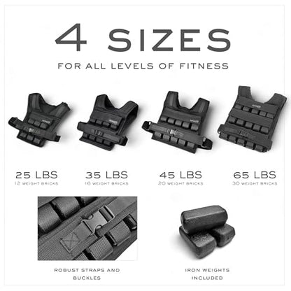 HANZO Weighted Vest for Men & Women 25lbs | 35lbs | 45lbs | 65lbs | Weight Vest With Removable Iron Weights, Adjustable Heavy Duty Weighted Workout Vest for Calisthenics & Fitness Training